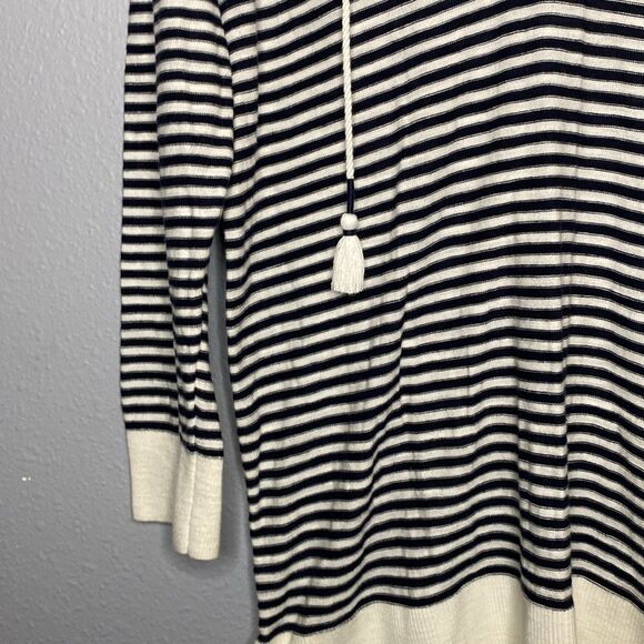Loft Stripe Tasseled Tie Neck Tunic Blue and White Striped Sweater Size Medium - Picture 7 of 10